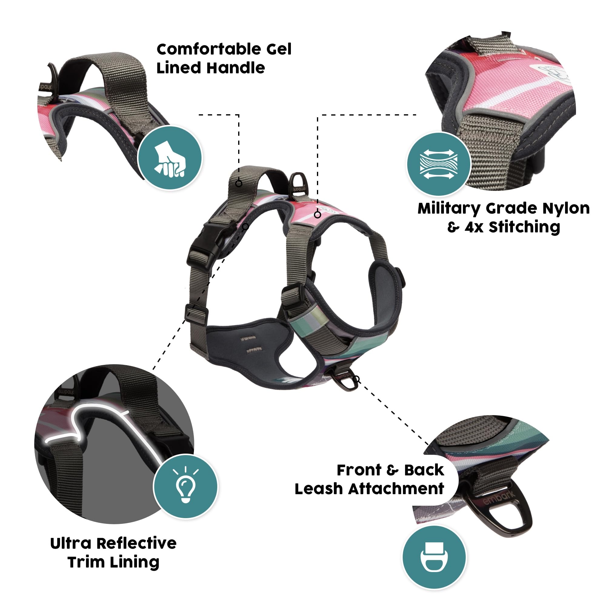 Embark Pets Adventure reflective trim increases visibility during low-light walks