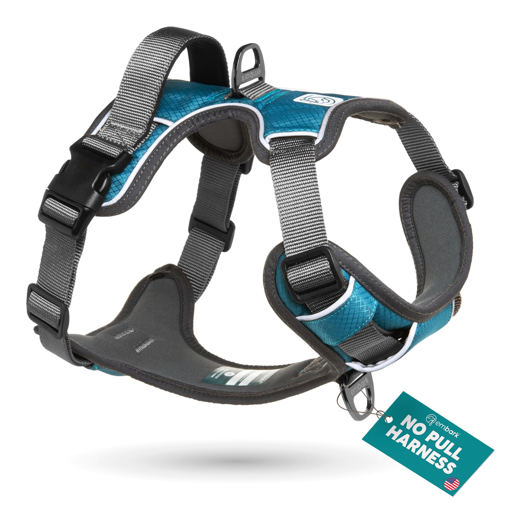 Embark Pets No-Pull harness with front clip enables easy control during walks.