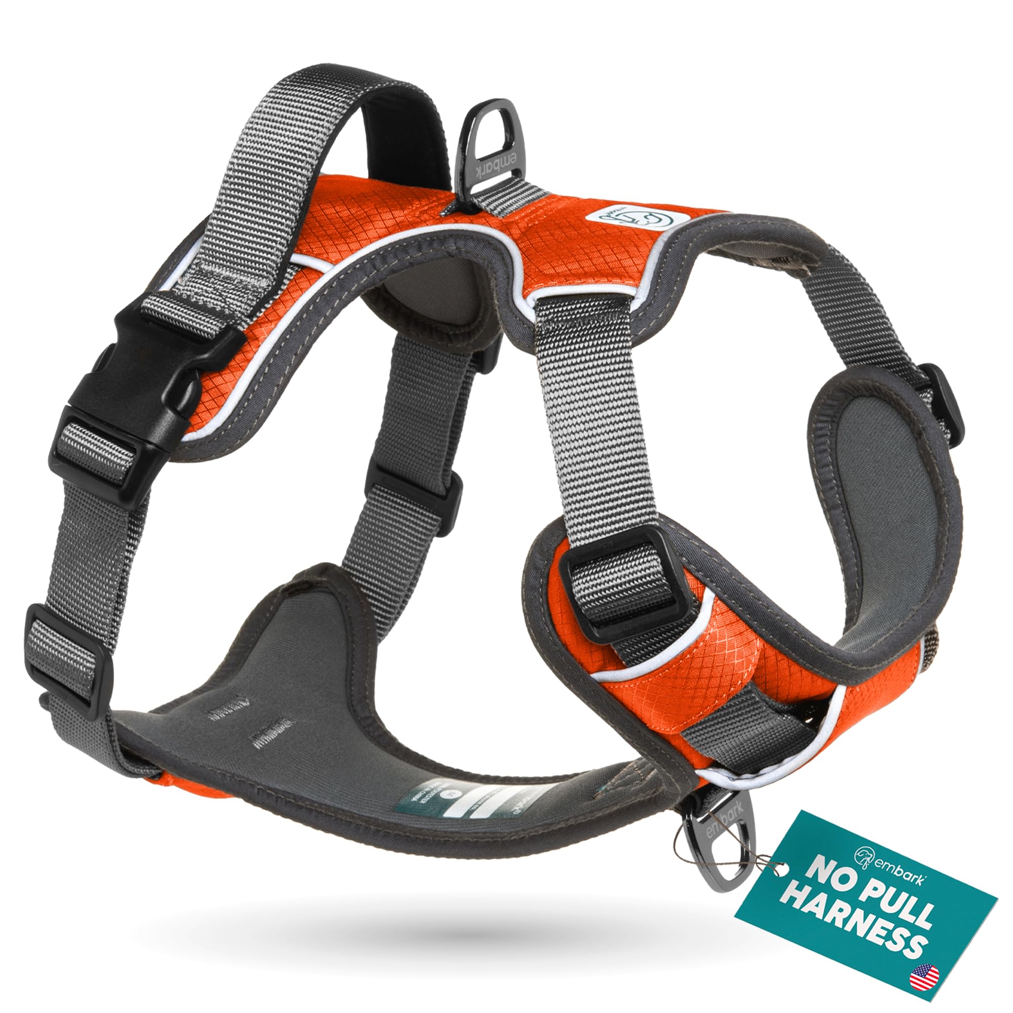 Embark Adventure No-Pull Medium Dog Harness with reflective trim for safer night walks.