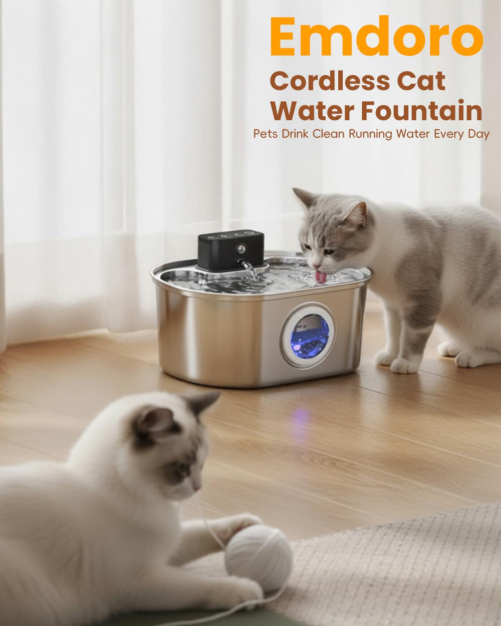 Emdoro filtration improves water quality for your cat's daily drinking.