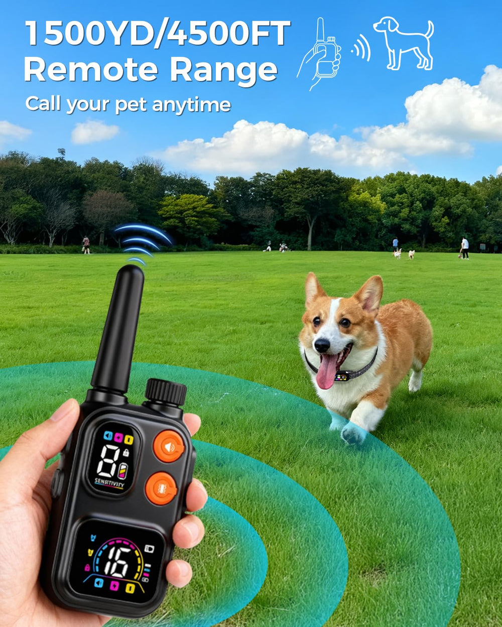 Emdoro IP67 waterproof dog collar for all-weather play and training.