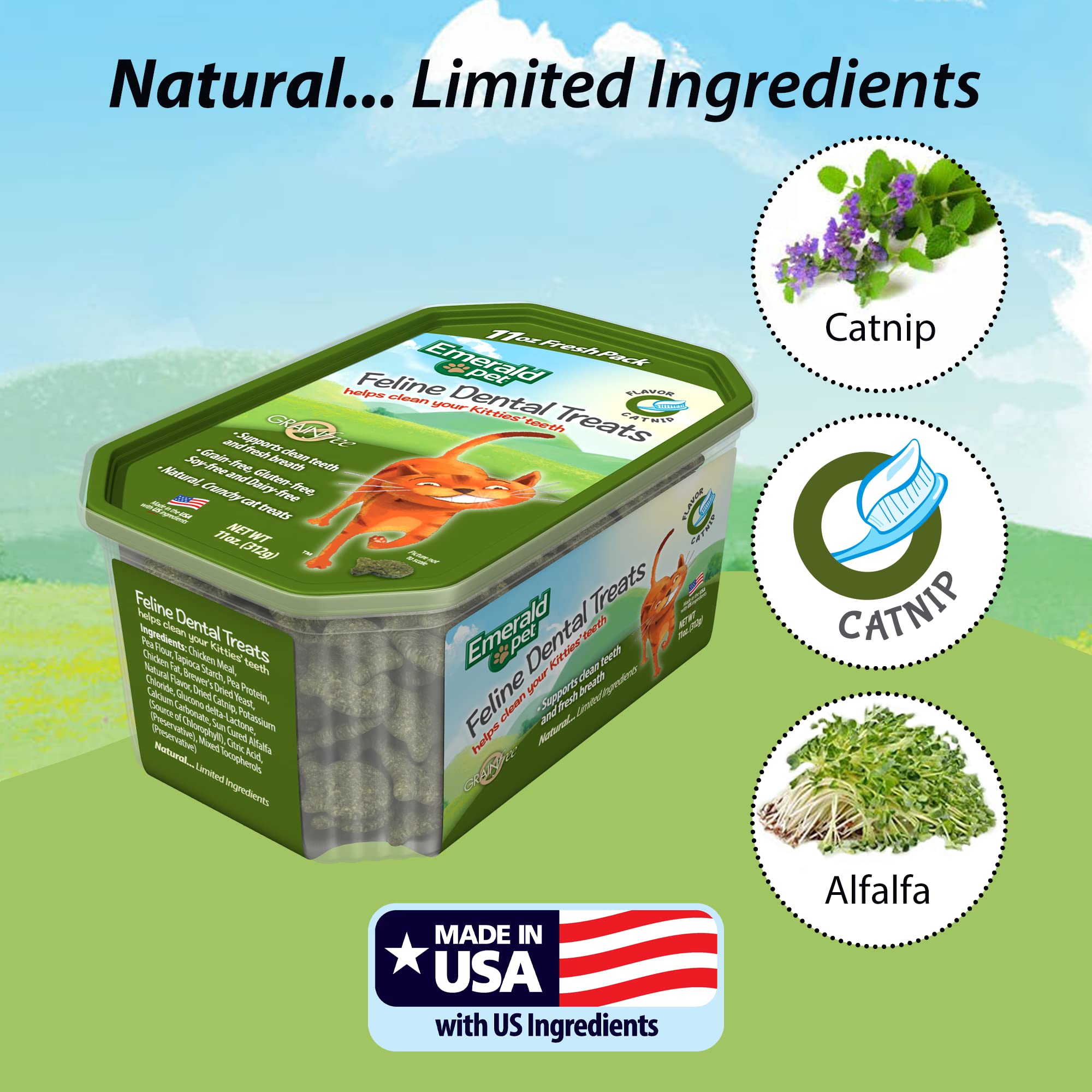 Emerald Pet cat dental treats with chlorophyll for fresher breath
