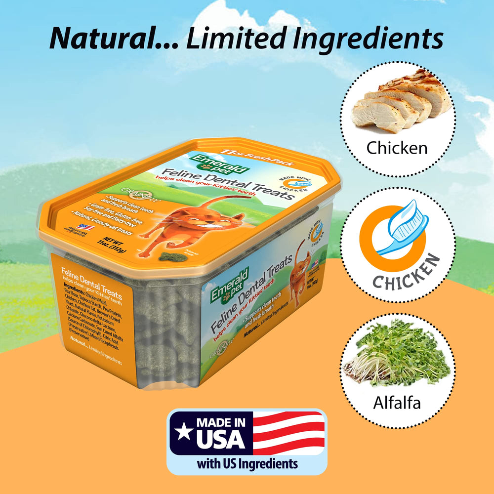 Emerald Pet cat dental treats grain-free-ingredients: suitable for cats with sensitivities.