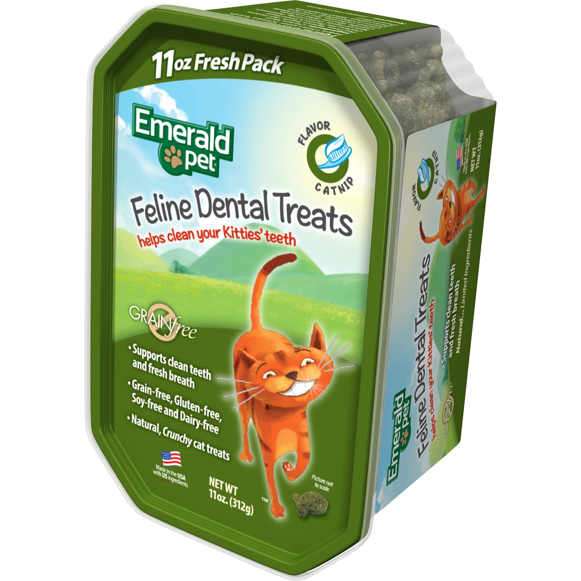 Emerald Pet cat dental treats tub front for easy dental care