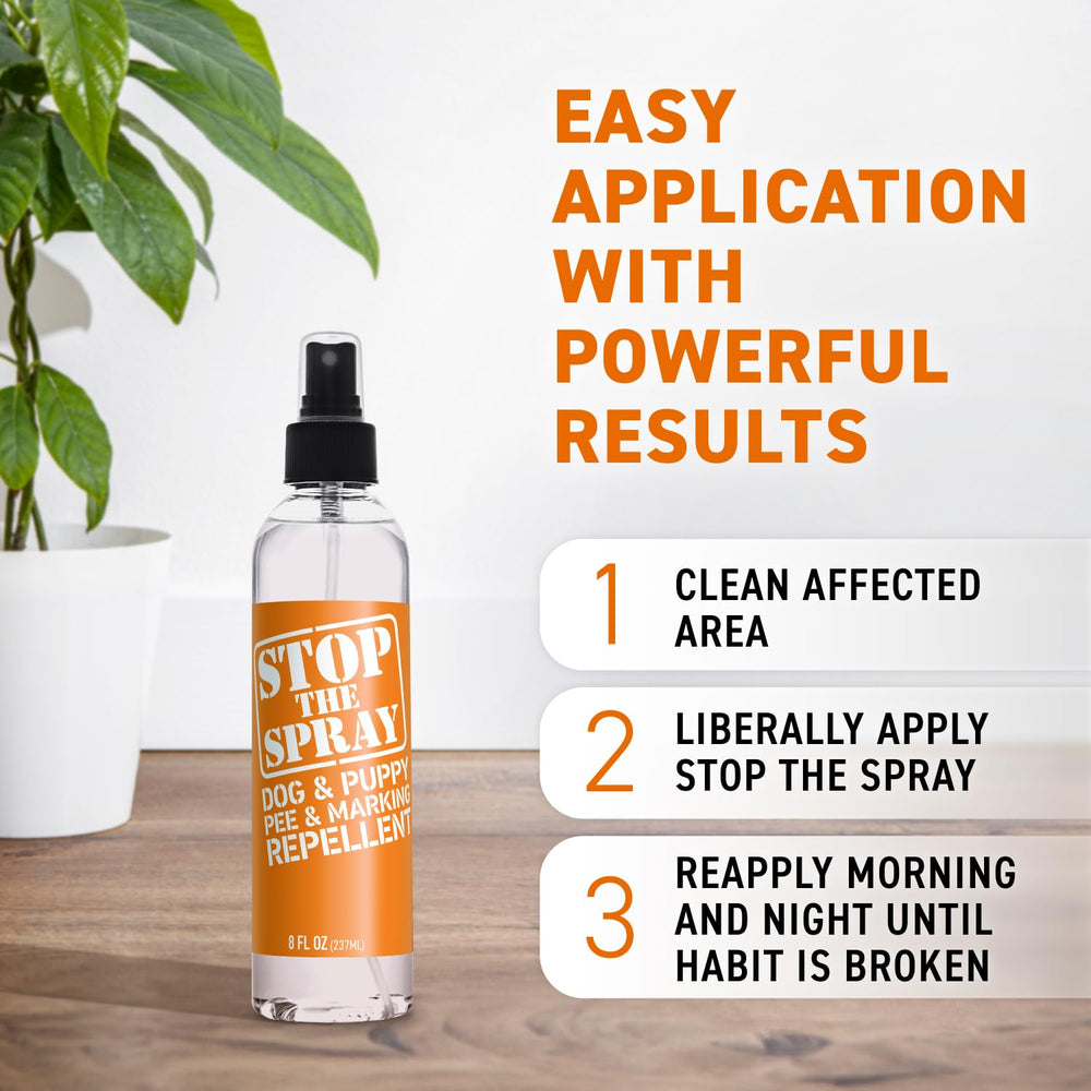 Puppy potty training scene with the spray aiding behavior guidance.