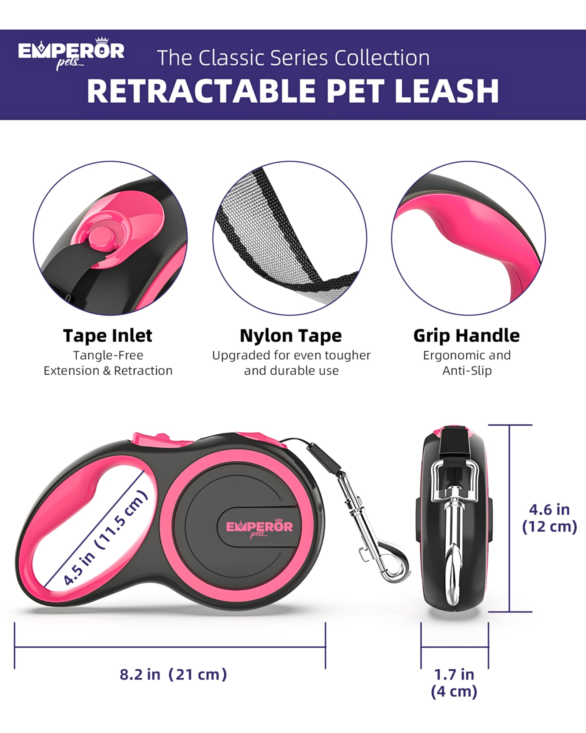 Emperor Pets anti-slip grip handle enhances comfort during long walks.