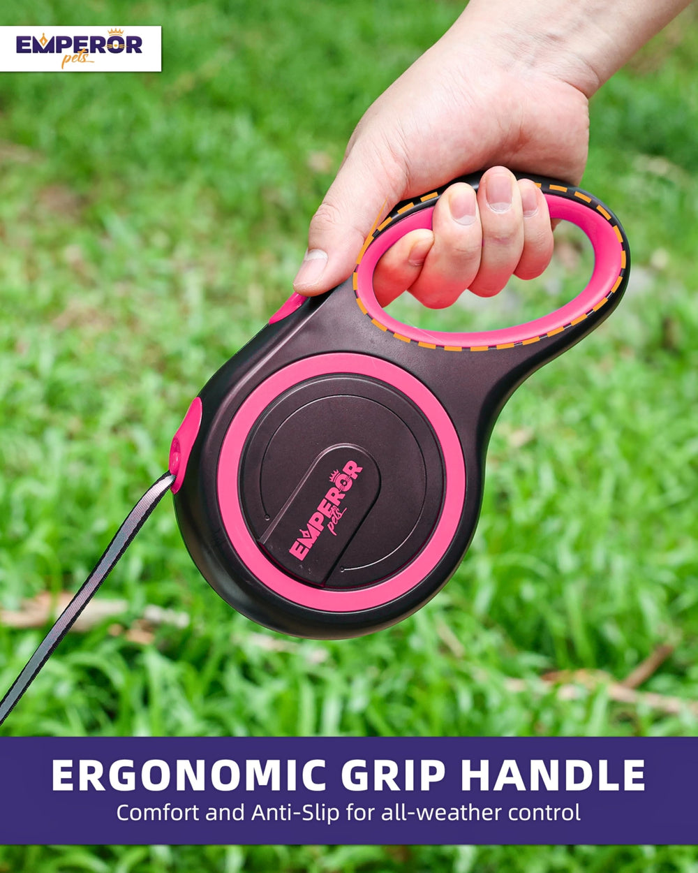Emperor Pets reflective pink leash for safer dawn and dusk strolls.