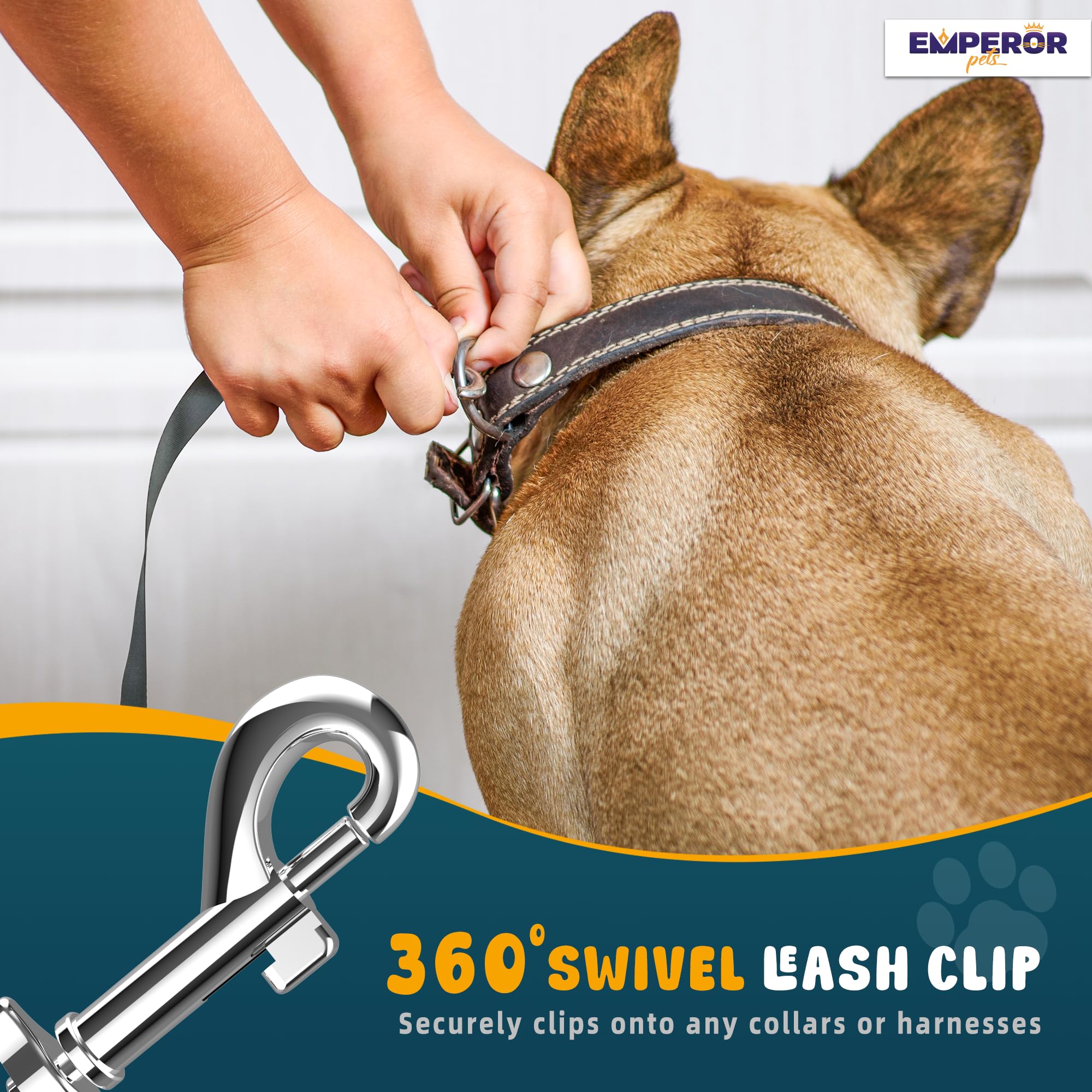 Emperor Pets leash lock-release control for quick, safe adjustments on trails