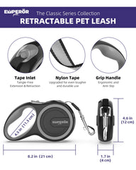 Emperor Pets retractable leash with one button lock release for easy safety control