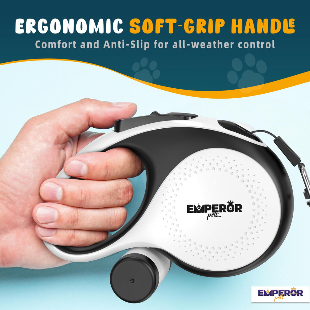 Emperor Pets retractable leash with poop bag dispenser keeps walks tidy
