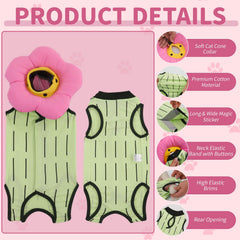EMUST cat surgery suit front showing flower pattern and easy neck fit.