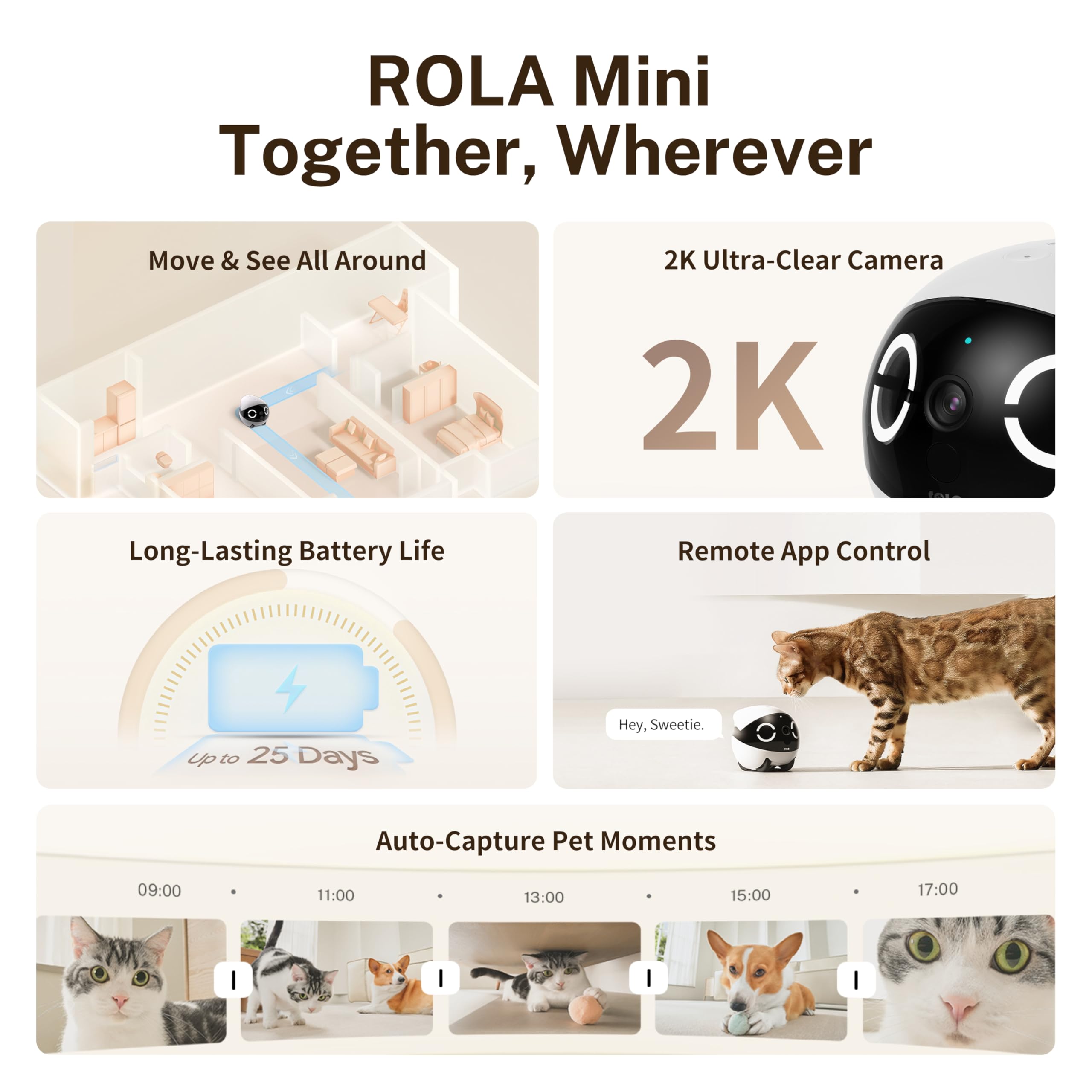 Enabot EBO ROLA Mini side view highlights portable form for discreet pet watching.