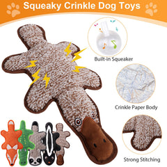 Eneston raccoon no-stuffing toy with squeaker and crinkle sounds for interactive fun.