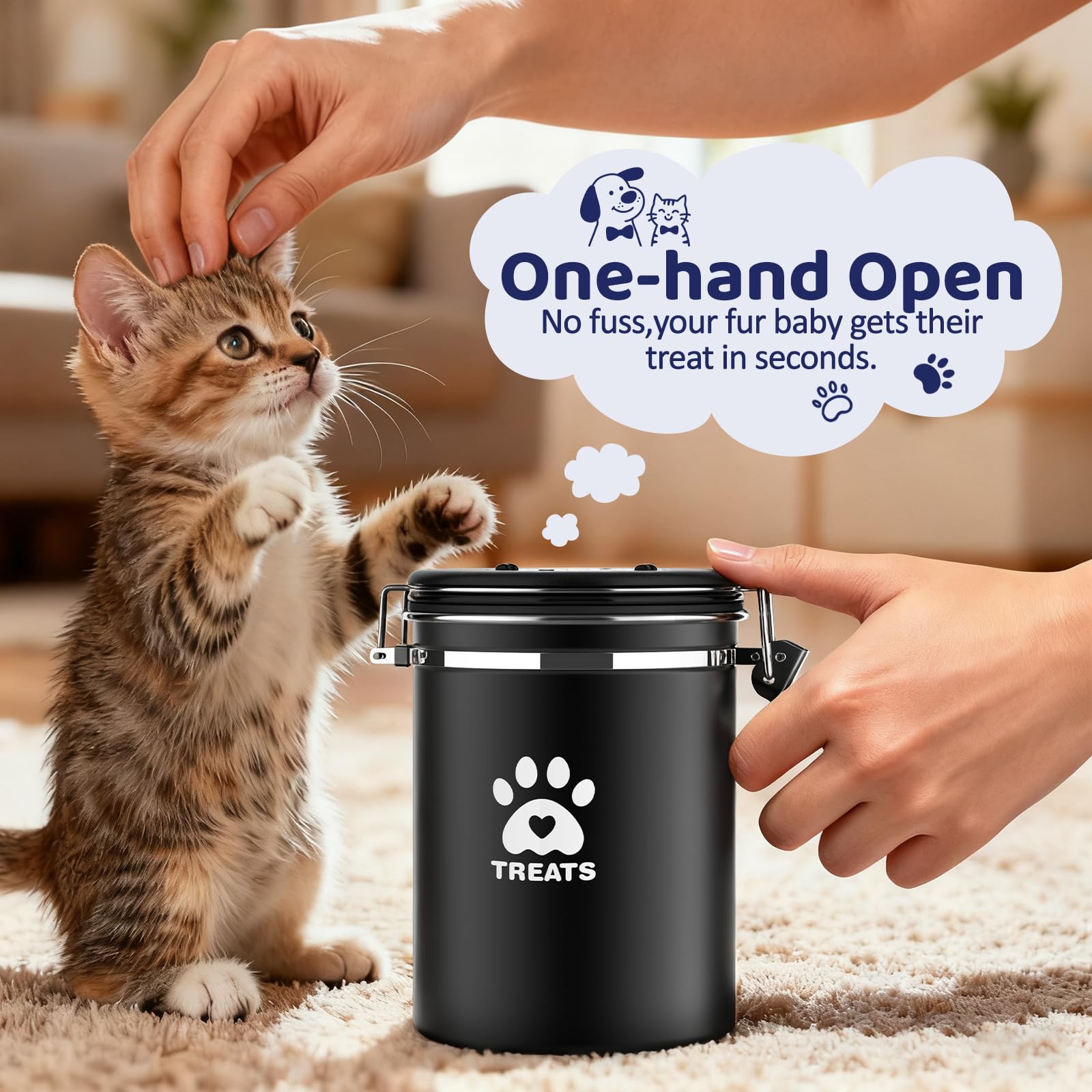 ENONCI 52-ounce capacity stores plenty of treats for pets.