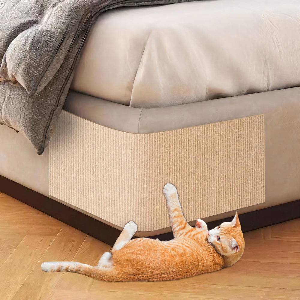 ENONCI Bed Cat Scratcher Pad full view protects furniture with a large self-adhesive mat