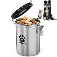 ENONCI dog treat container with airtight lid keeps treats fresh on the counter.