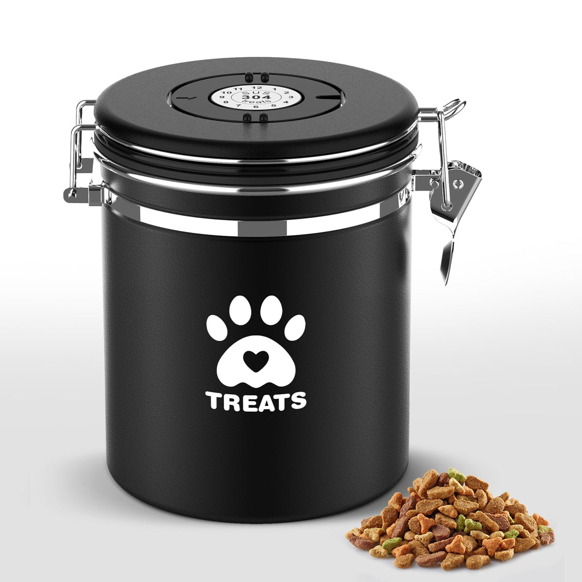 ENONCI dog treat container with airtight lid keeps treats fresh.