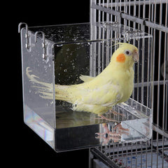 EnoYoo bird bath cage with hanging hooks attached to a cage for a refreshing rinse.