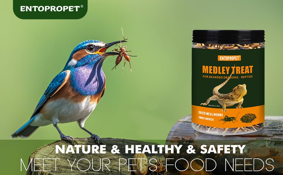 Ingredients label emphasizes natural, high-protein Entopropet insect mix for reptiles.