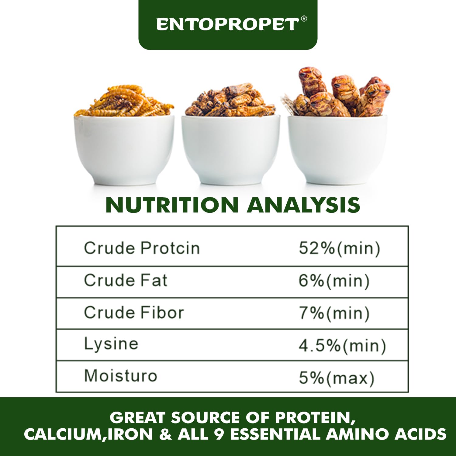 Entopropet packaging display shows convenient 5oz pouch for on-the-go feeding.