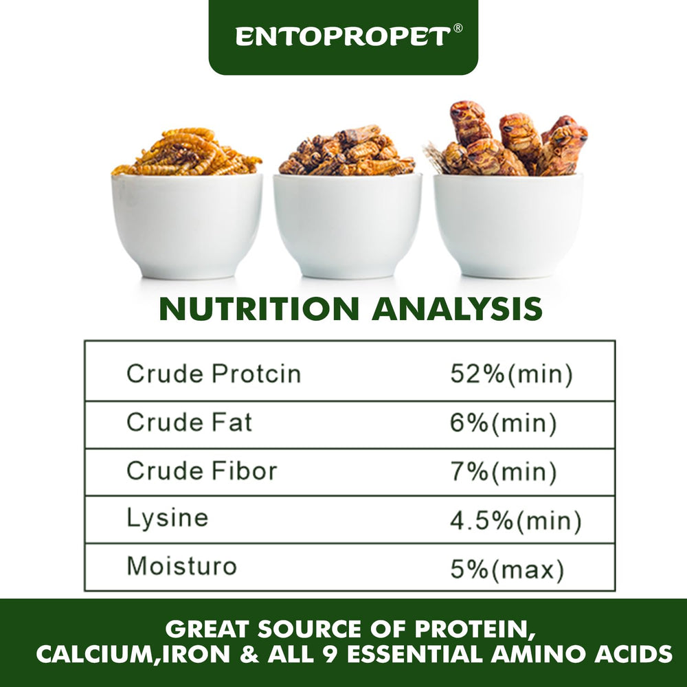 Entopropet packaging display shows convenient 5oz pouch for on-the-go feeding.