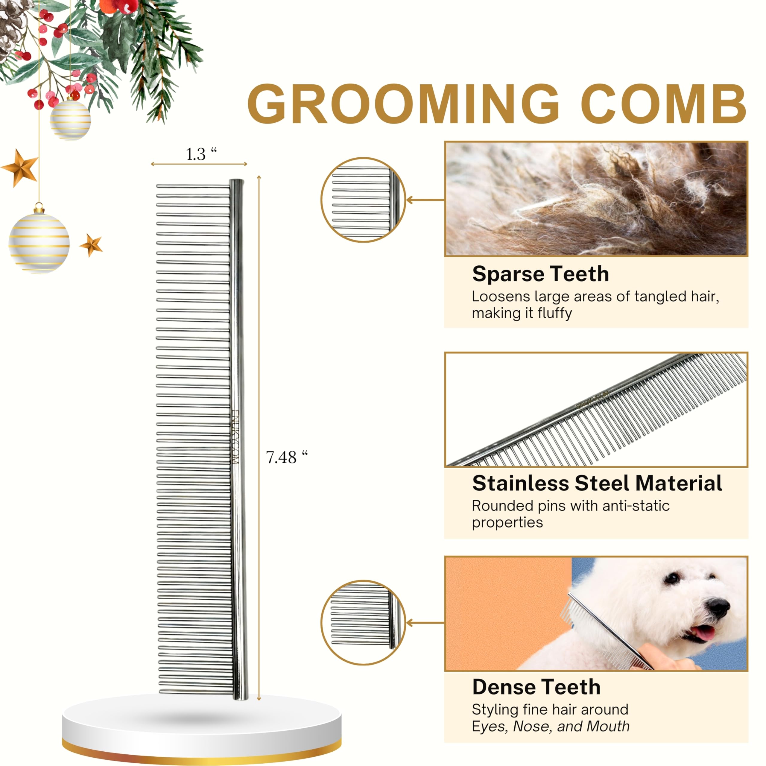 ENUKYCOM dense coat detangler for long and short fur eases mat prevention.