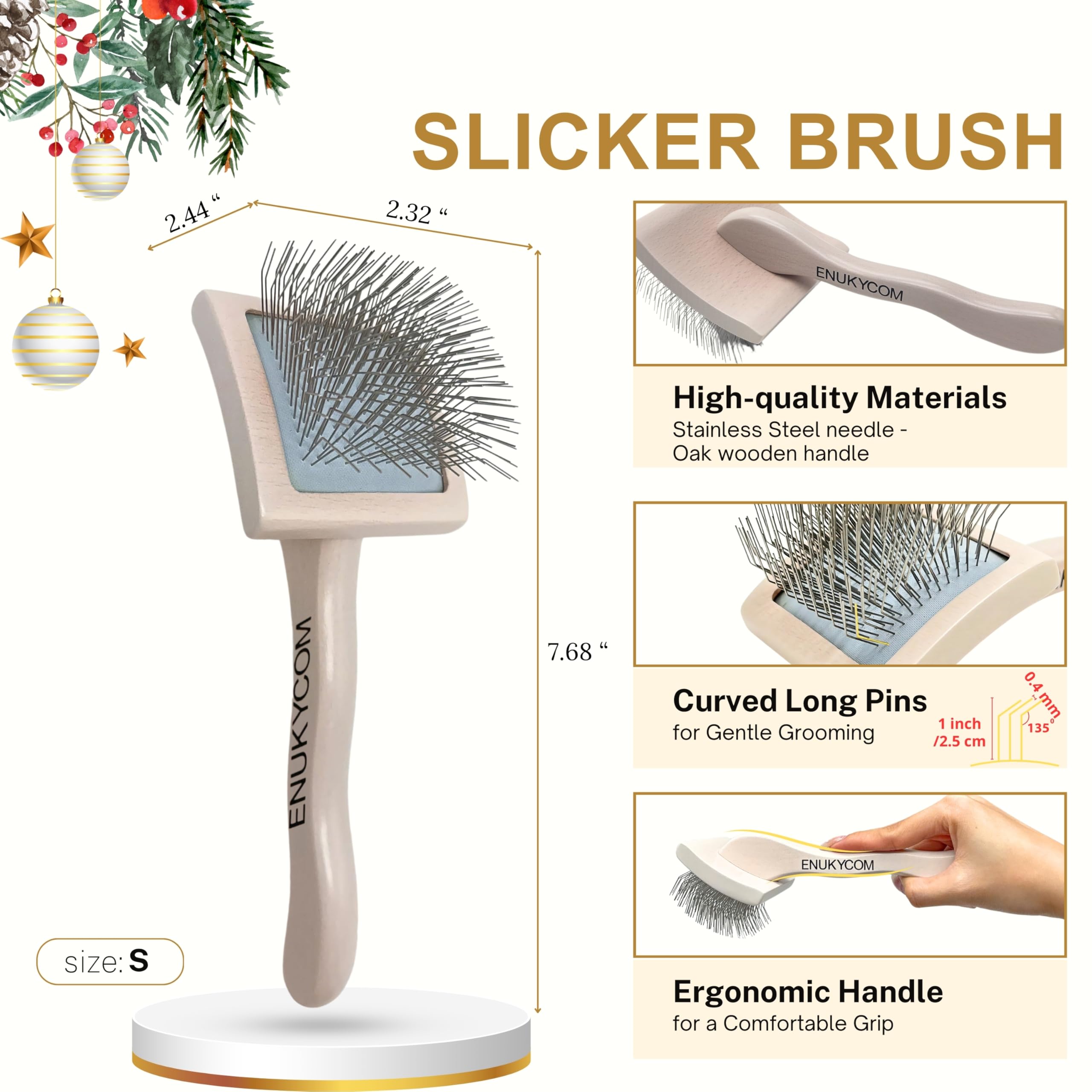 ENUKYCOM ergonomic wood-handle pins reduce hand fatigue during grooming sessions.
