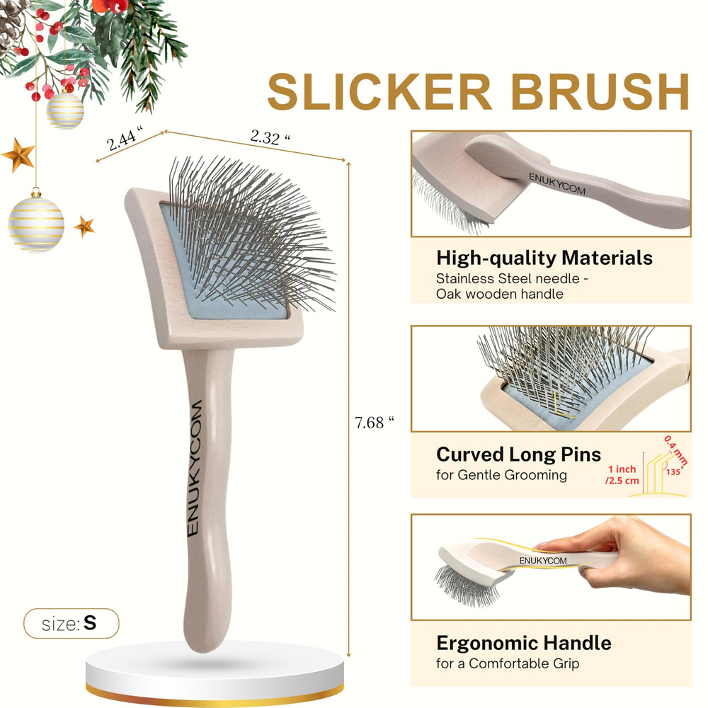 ENUKYCOM ergonomic wood-handle pins reduce hand fatigue during grooming sessions.