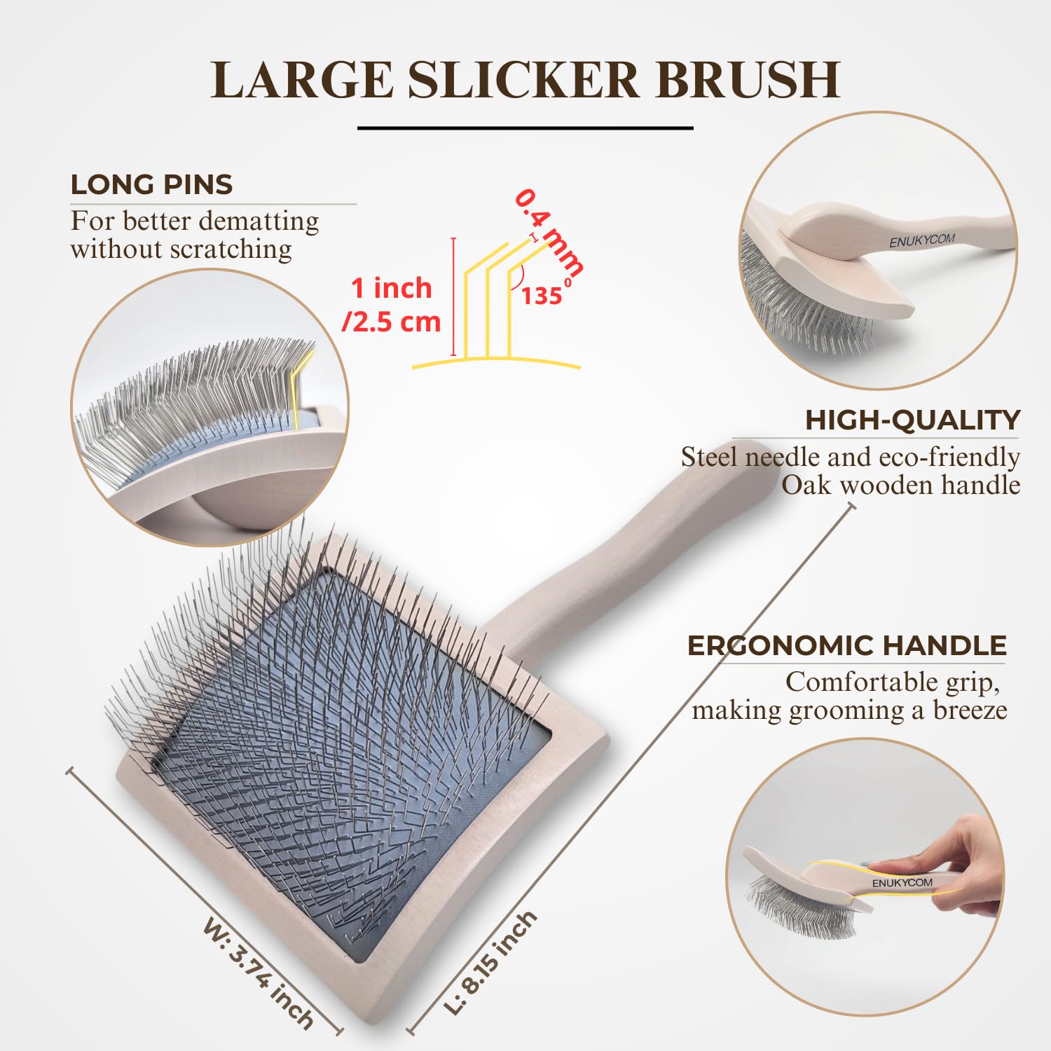 ENUKYCOM ergonomic wood-handle design for comfortable grooming