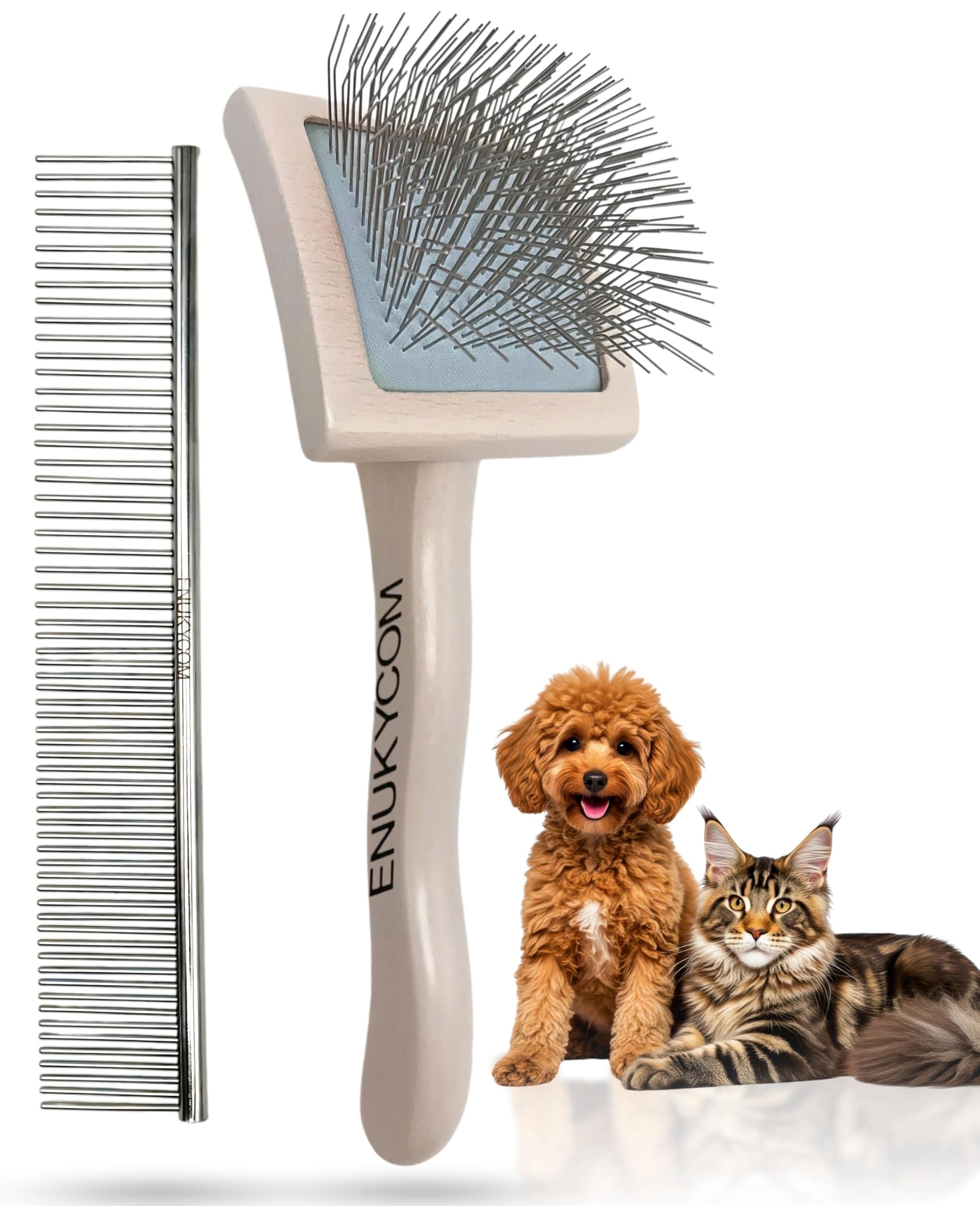 ENUKYCOM grooming slicker brush for small dogs detangles dense coats with ease.