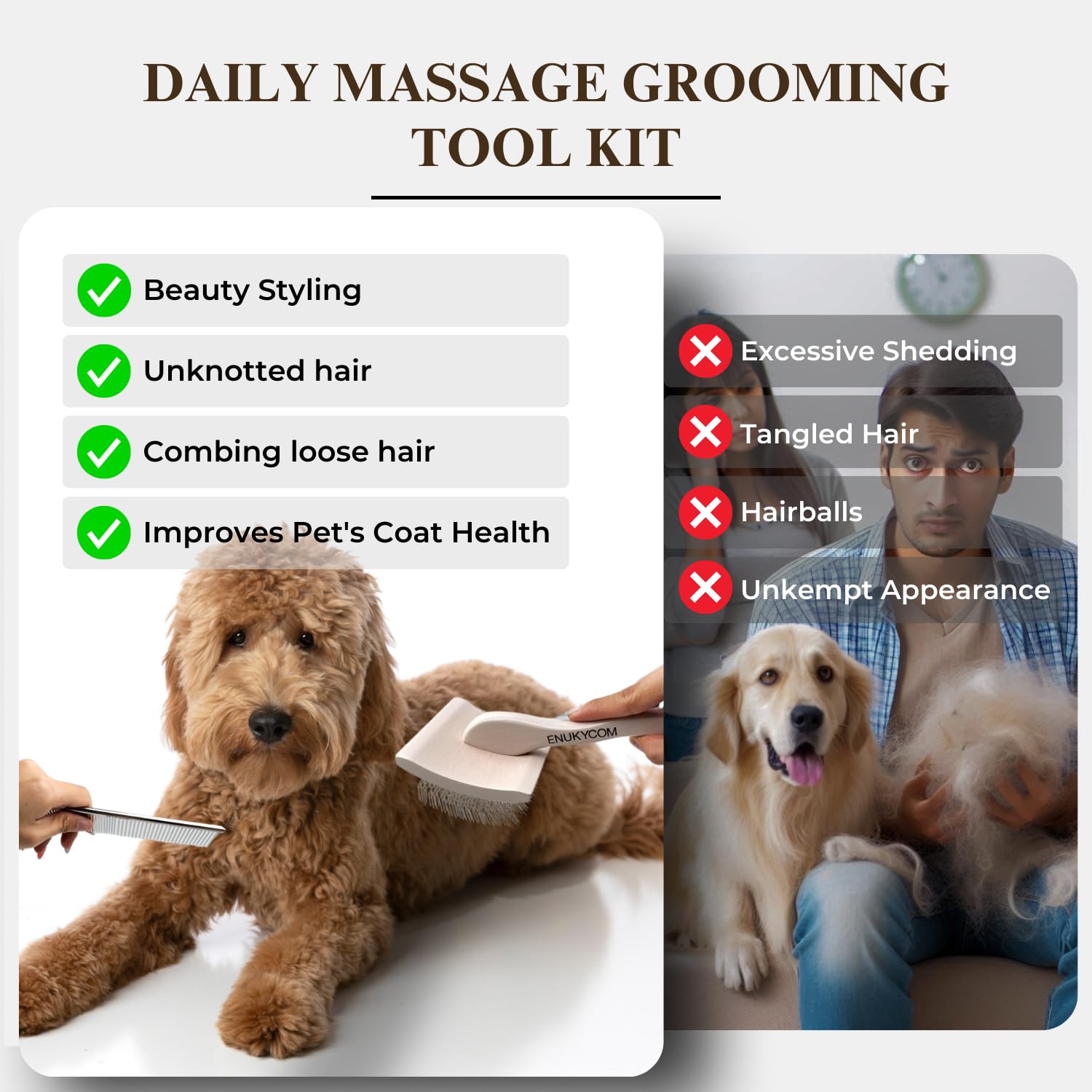 ENUKYCOM long-haired dogs daily care and grooming routine
