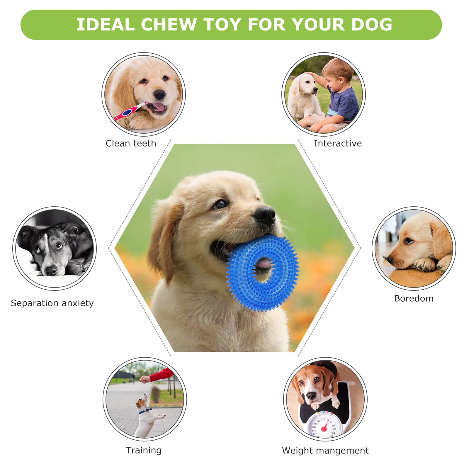ENZZROA dog chew toy peas texture for 360-degree teeth cleaning.
