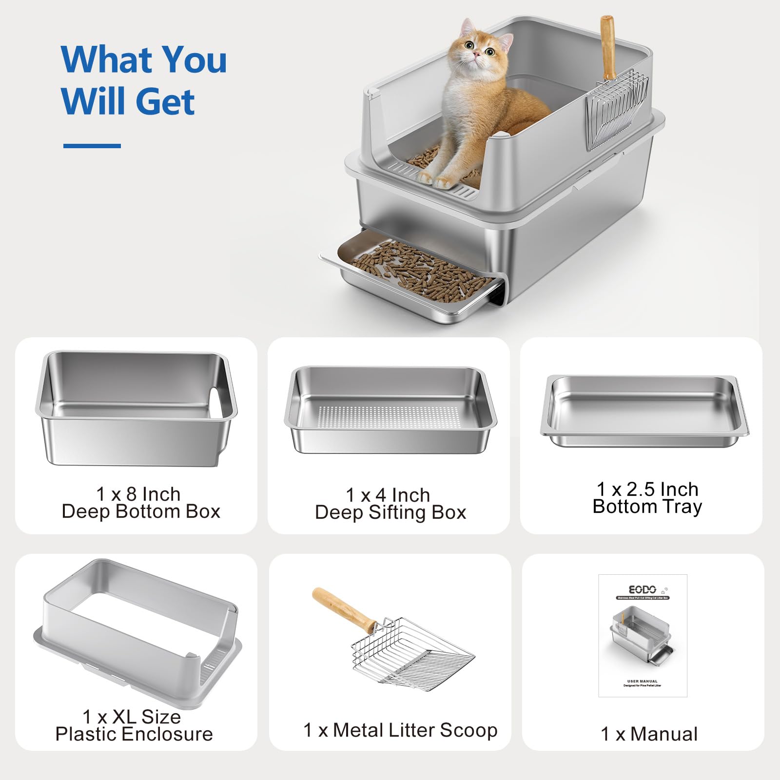 EODO pine sawdust drawer helps containment and easier disposal.