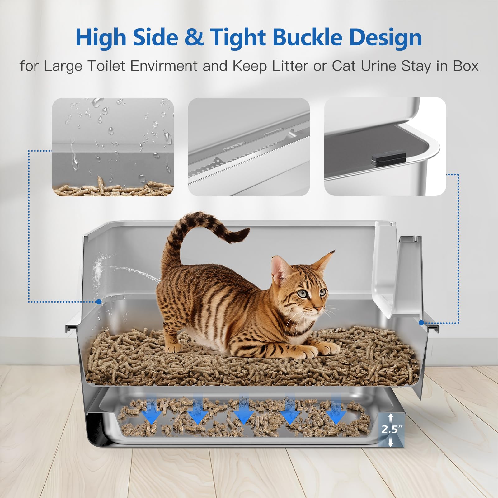 EODO 2.5-inch deep drawers hold more litter between changes.