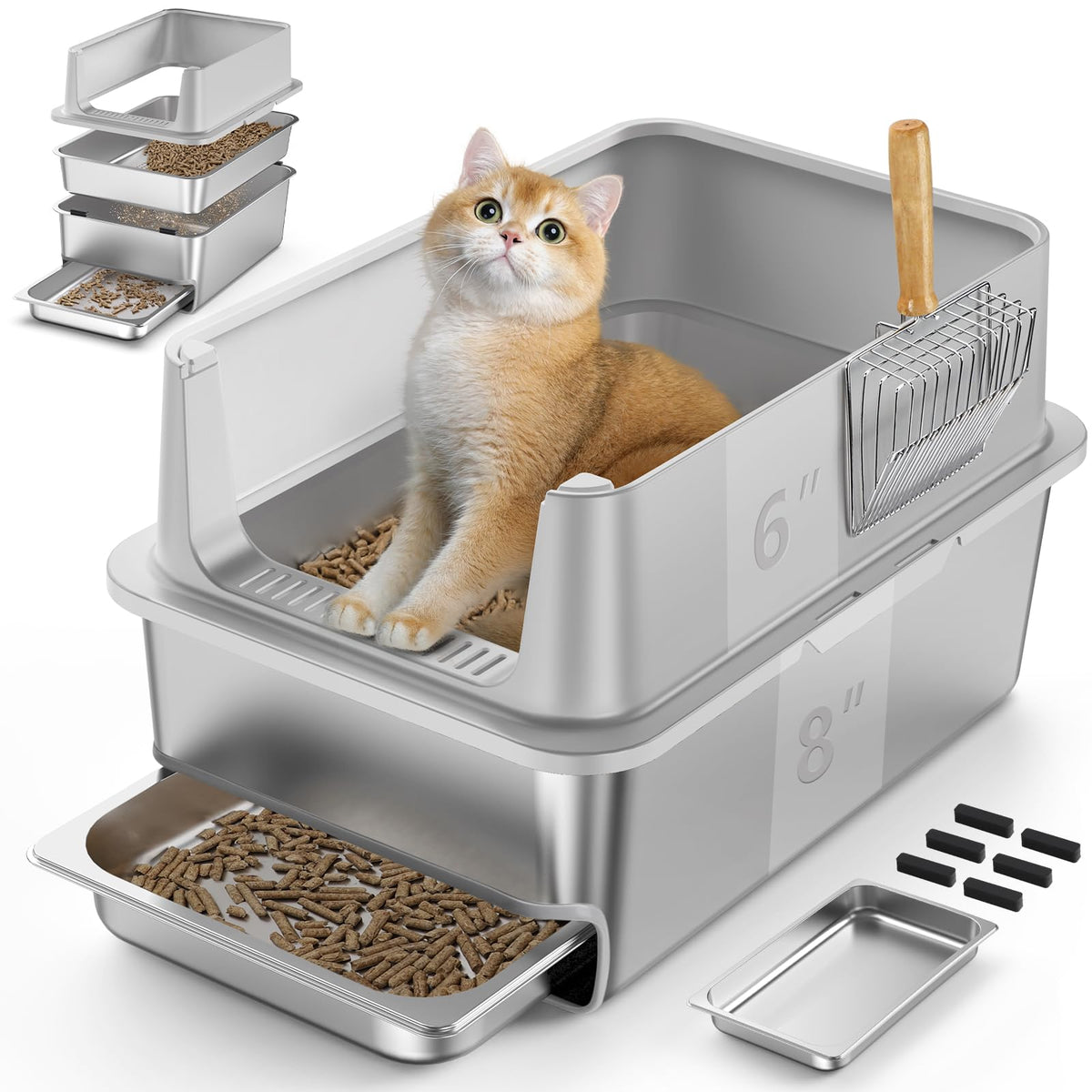 EODO sifting box with drawer shows durable stainless steel and quick waste access.