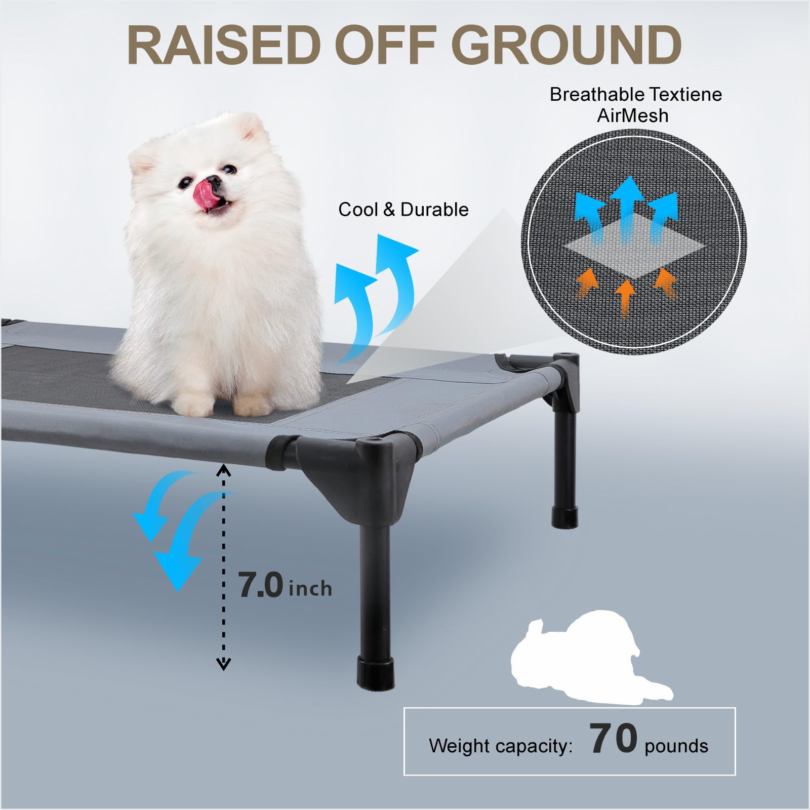 Eofritt breathable mesh dog bed promotes airflow for comfortable outdoor naps.
