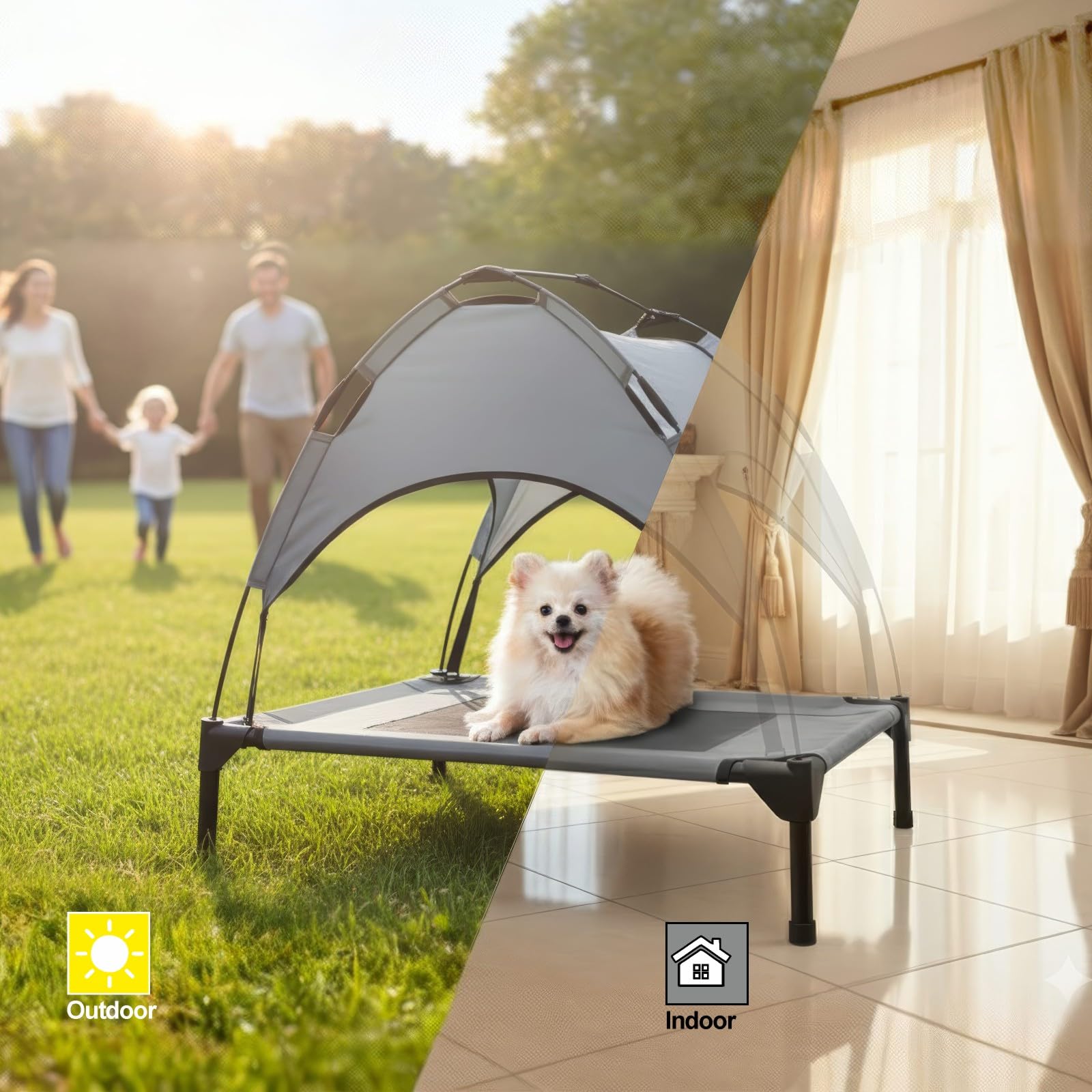 Eofritt non-slip feet stabilize the bed on uneven outdoor surfaces.