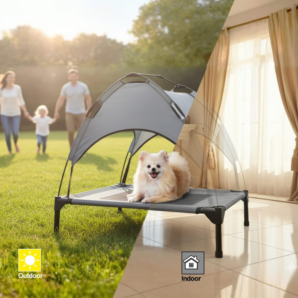 Eofritt non-slip feet stabilize the bed on uneven outdoor surfaces.