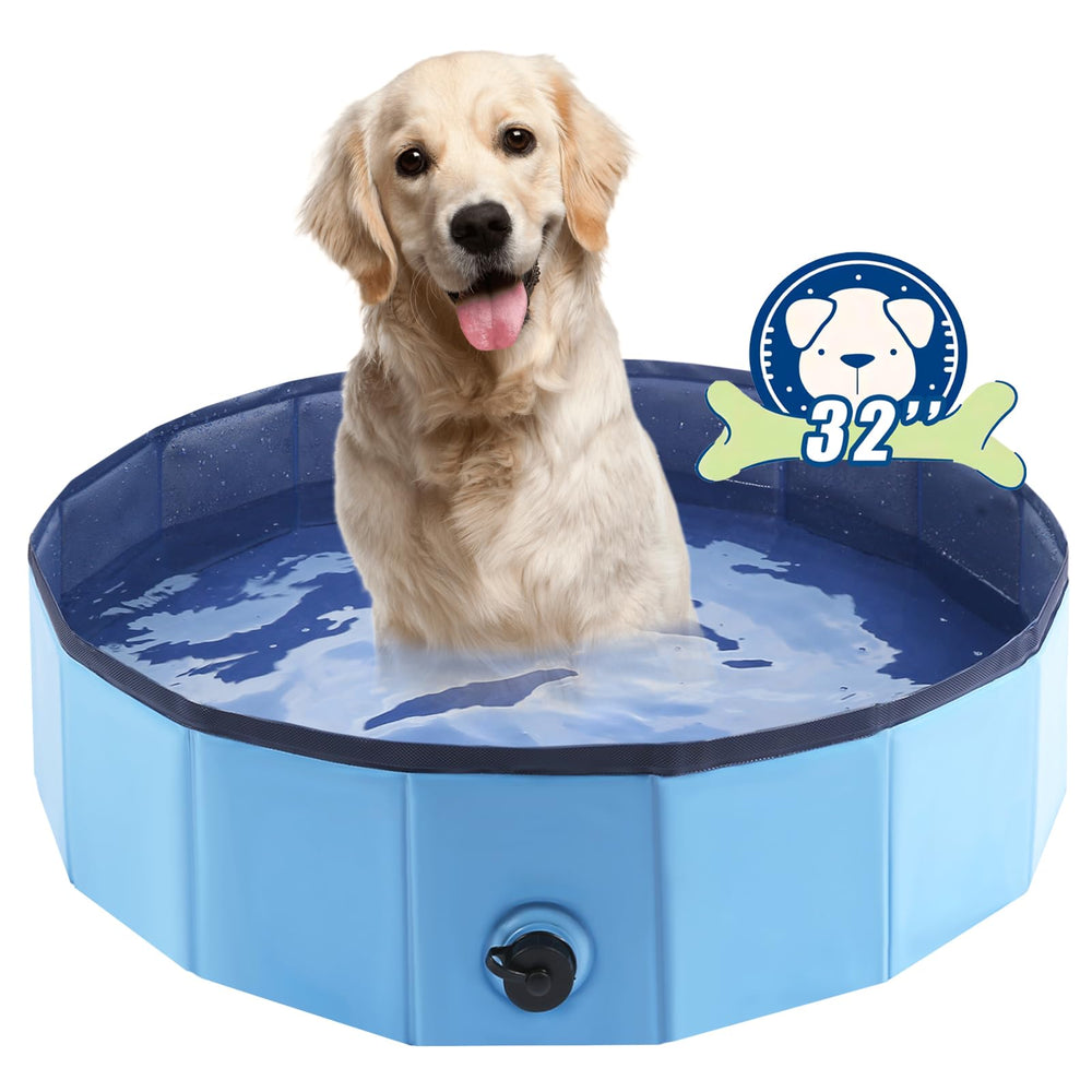 Eooqi foldable dog pool blue open view showing quick setup and cooling use