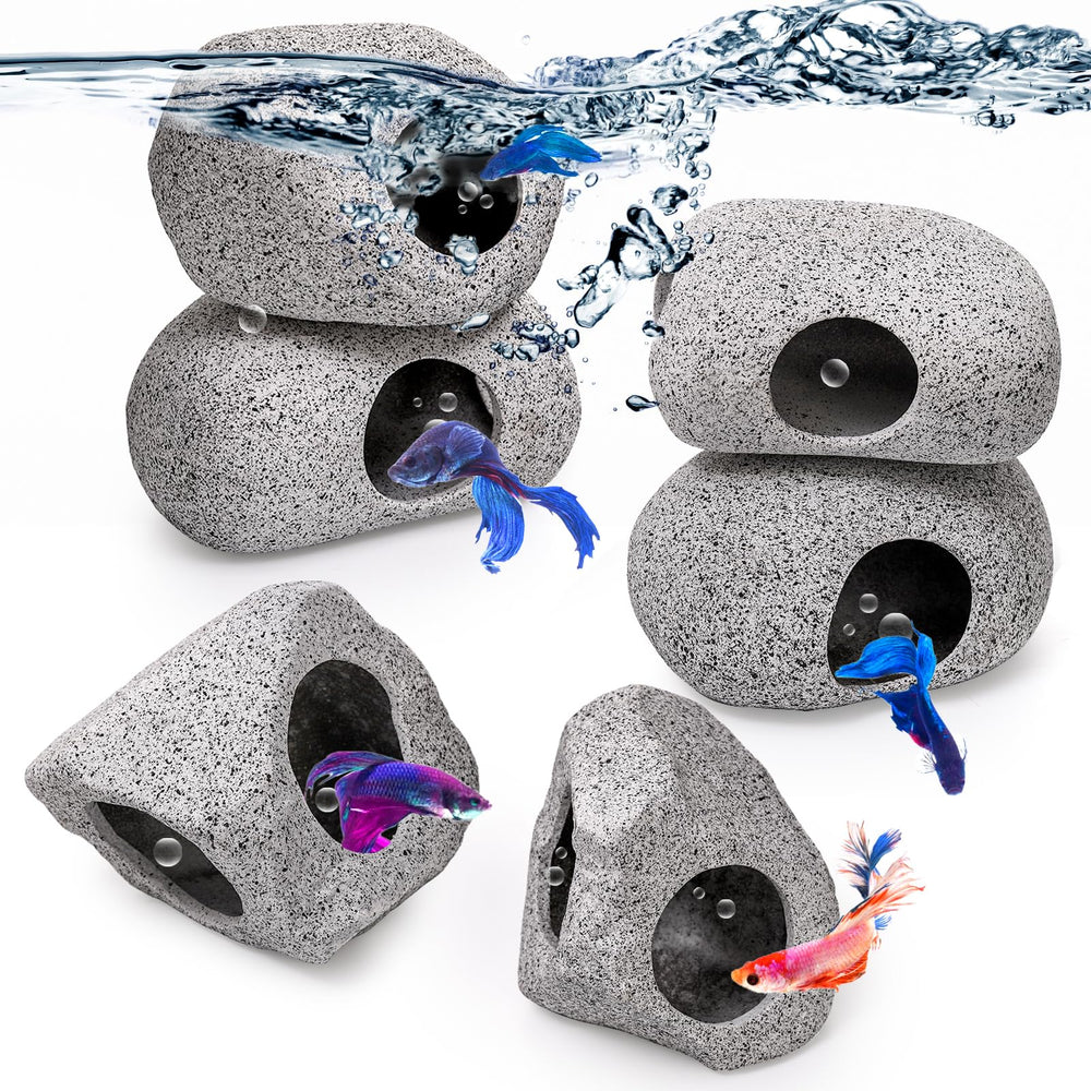 Eorbow rock caves 6pack design-a provide natural hiding spots for small fish.