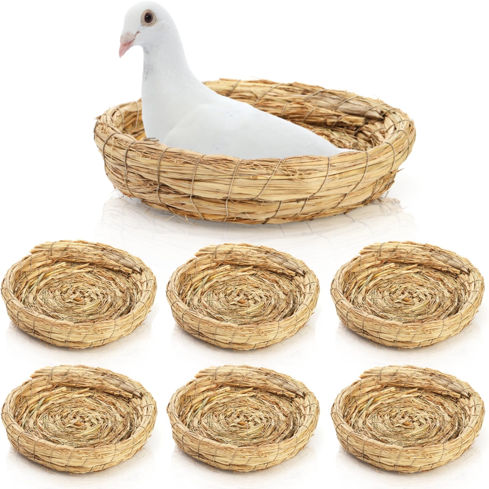Eorbow six-pack woven nest with flat base, durable natural straw for small birds