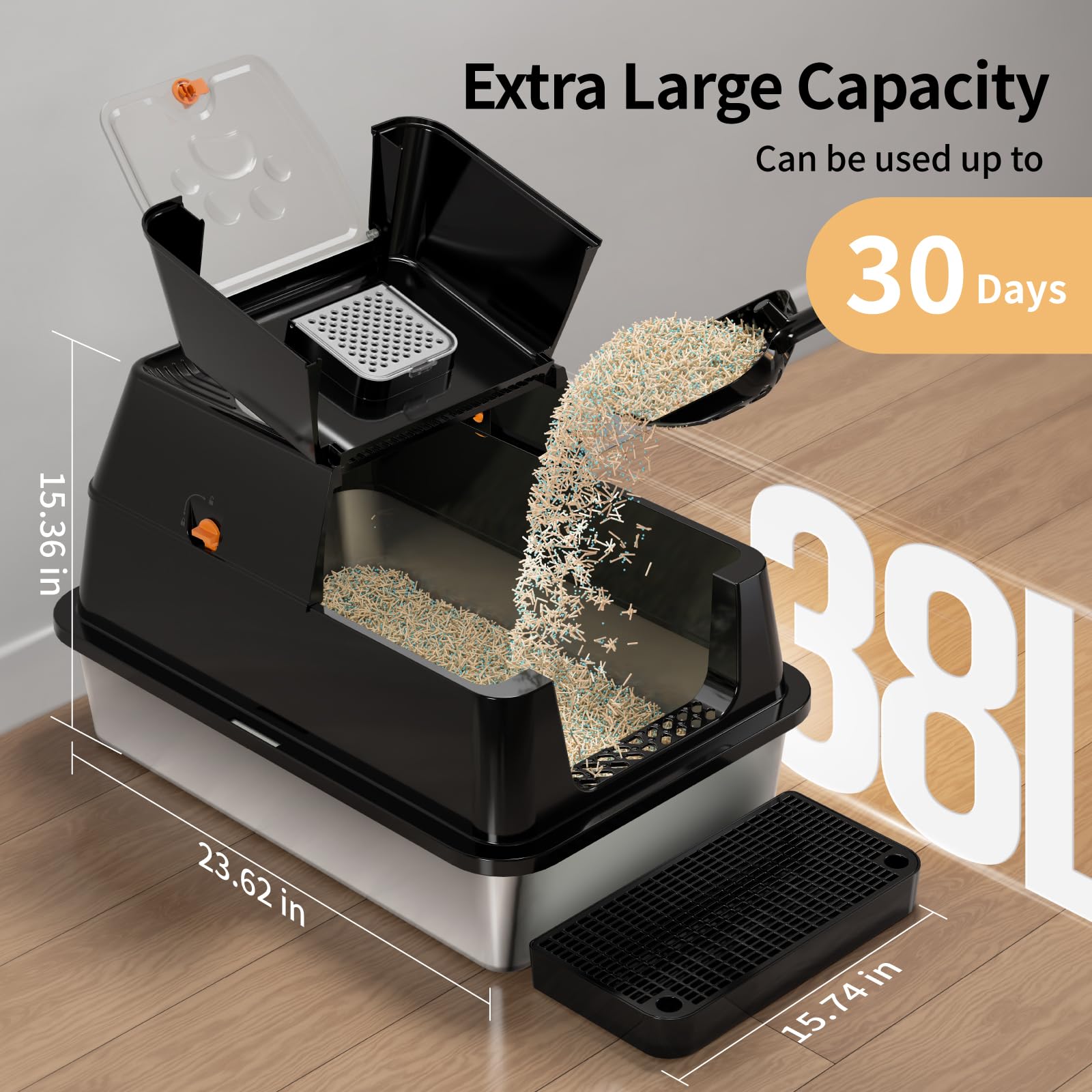Eosarcu high-sides enclosure with 16-inch depth reduces urine overflow.