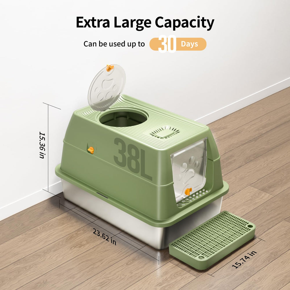 Eosarcu stainless steel litter box removable lid for flexible enclosure.