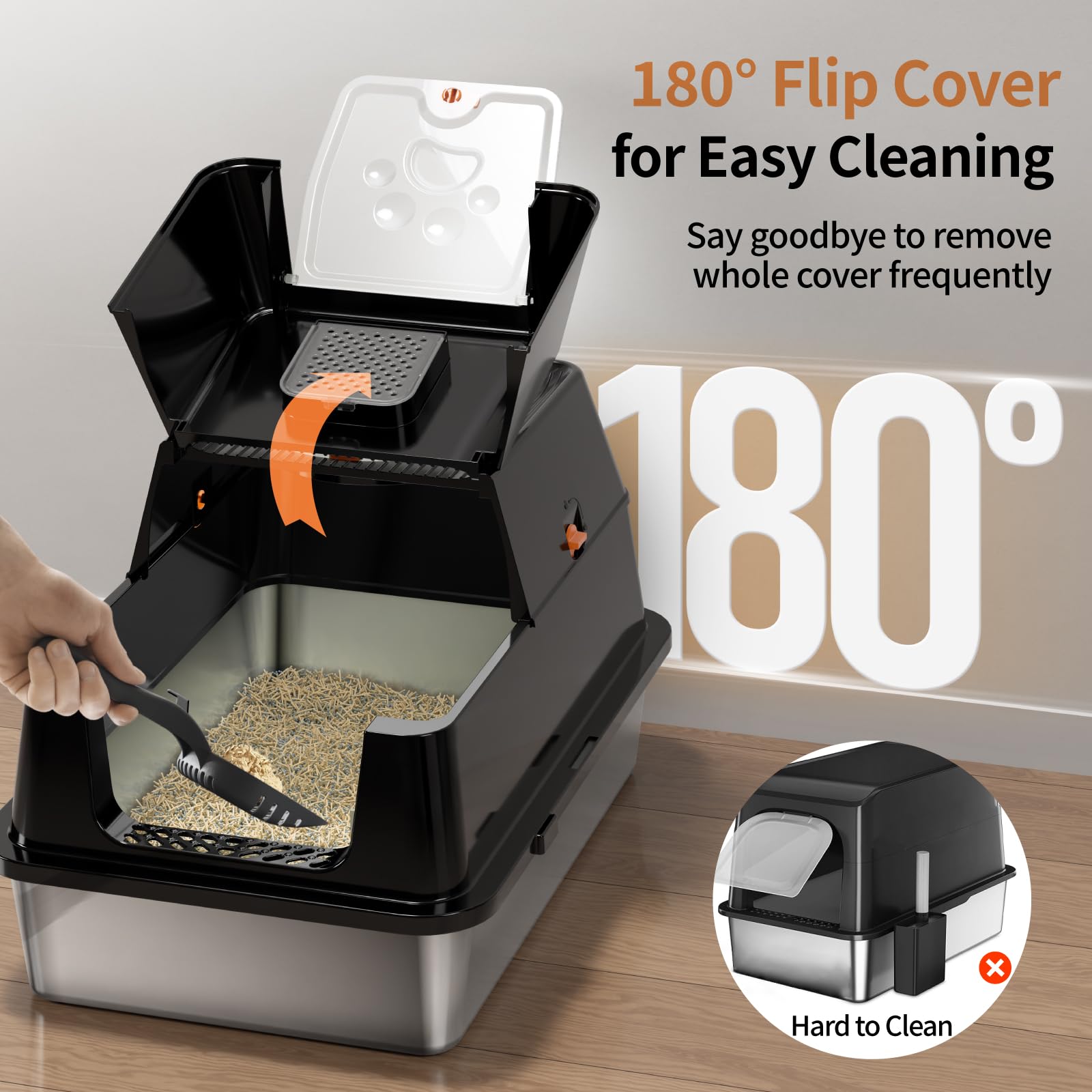 Eosarcu XL enclosed litter box with roomy 24x16x16 interior for large cats.