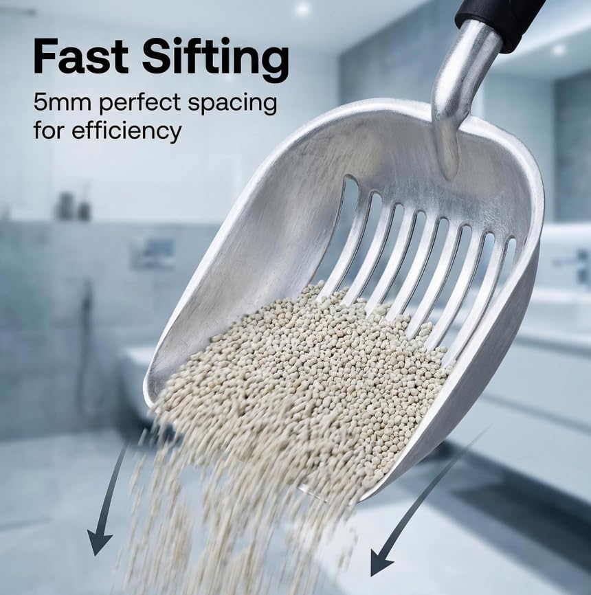 Epargnaro scoop holder stand keeps the tool off the floor for hygiene.