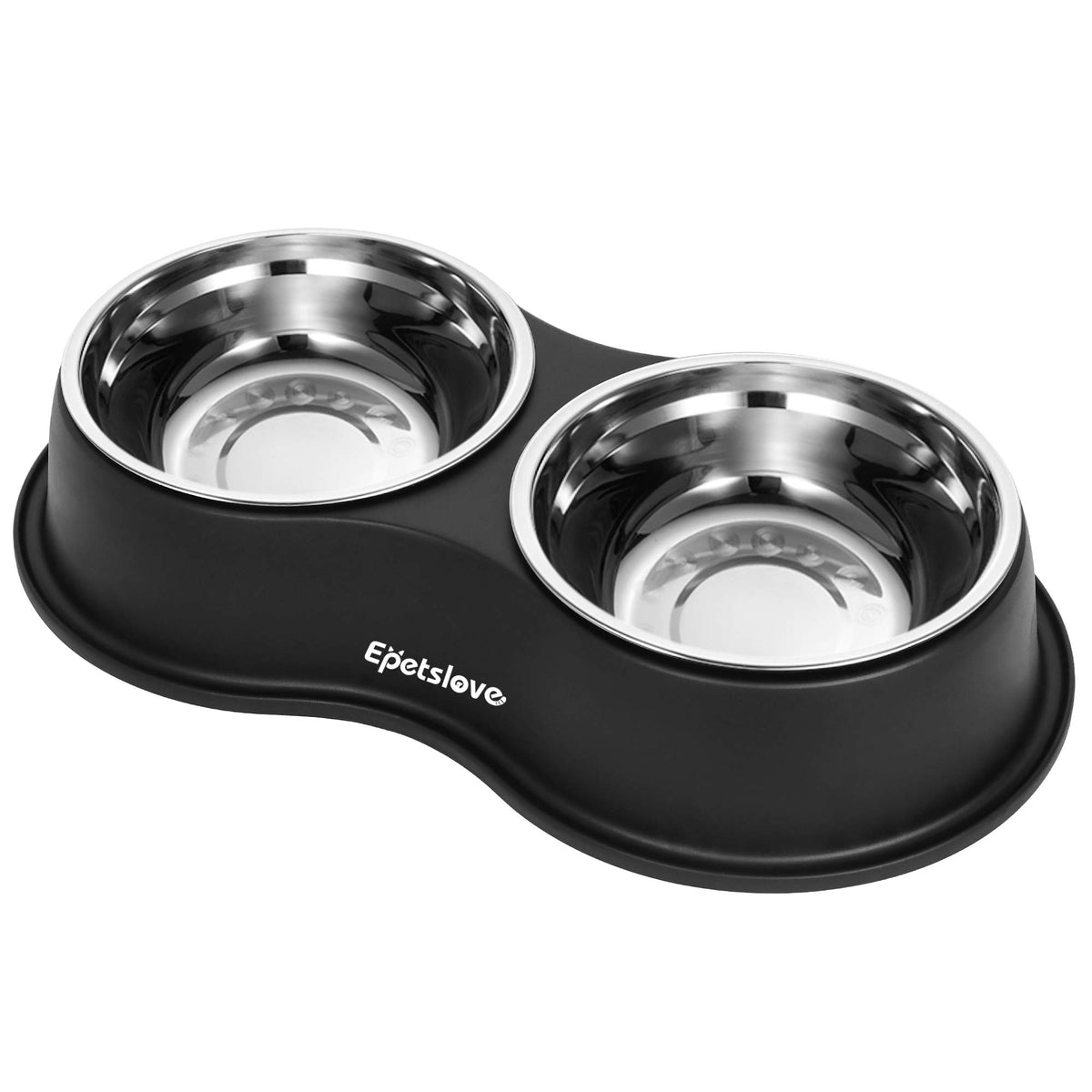 EpetsLove dog bowls in stainless steel for dual meals and water, with durable design.