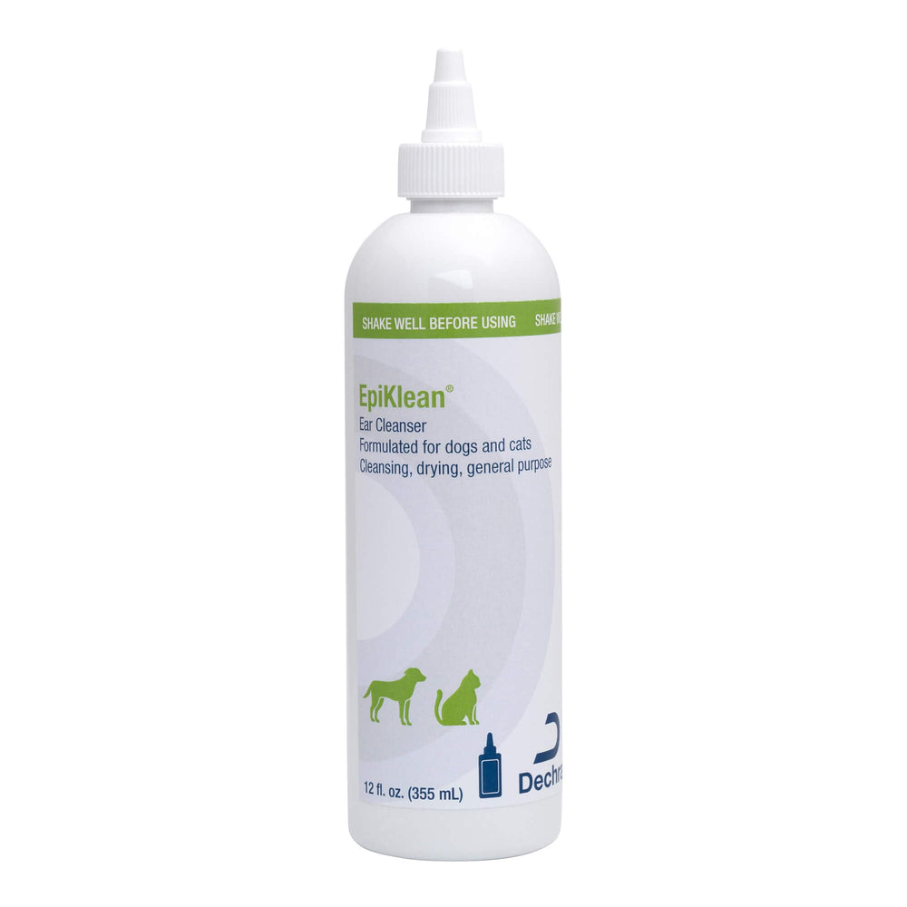 EpiKlean Ear Cleanser bottle pour demonstrates easy dispensing for pet ear care.