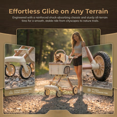 EPPMagice all-terrain stroller beige folded for compact storage
