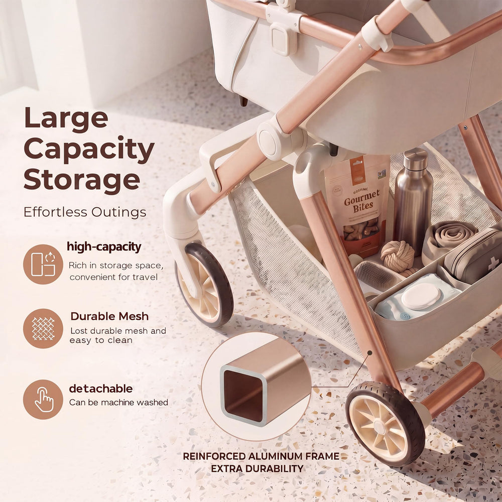 EPPMagice all-terrain stroller beige brake engaged for secure stop