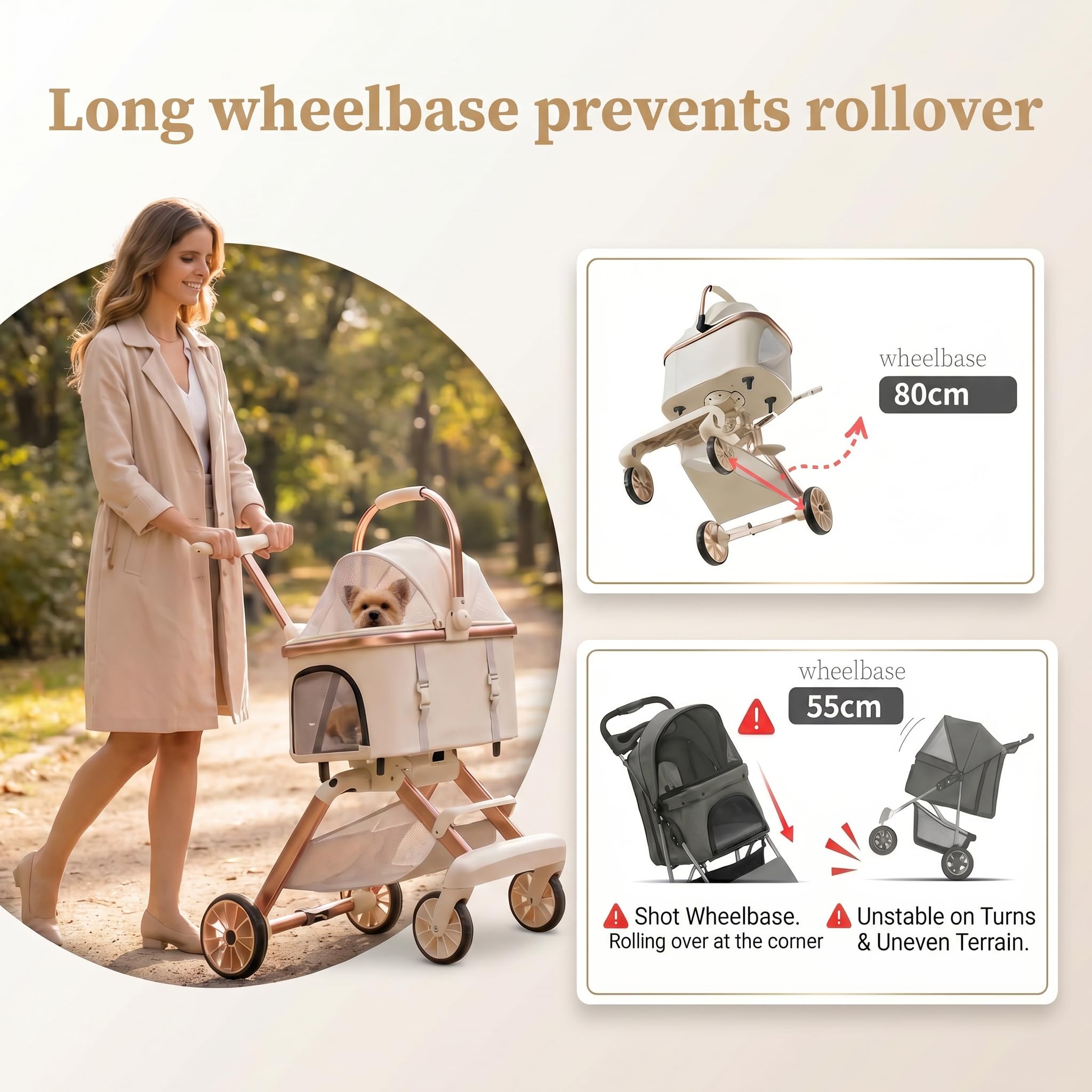 EPPMagice all-terrain stroller beige large storage basket in use